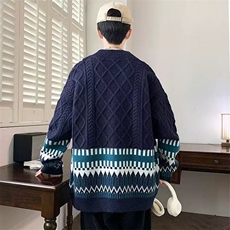 针织开衫男秋冬季美式宽松麻花线衣外套情侣款V领慵懒风男士毛衣，男装针织衫/毛衣，星座1210-1