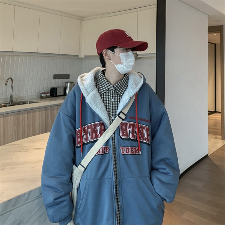 新款卫衣男冬季加绒开衫连帽情侣外套ins港风青少年棉服W2474-P54,男装卫衣,星座512-2