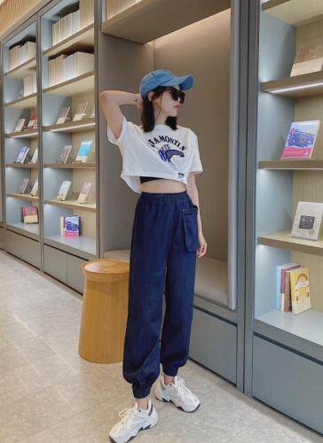 复古蓝大口袋老爹裤，女装，可家 cutiesister
