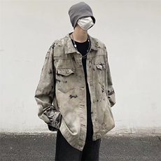 美式扎染牛仔外套男潮ins美式复古春秋oversize高街夹克J824-p68，男装工装外套，星座1008-1