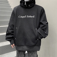 亮片设计感金属立体印花垫肩宽松双层高领连帽卫衣B289-WY088-P98，男装卫衣，电商B289