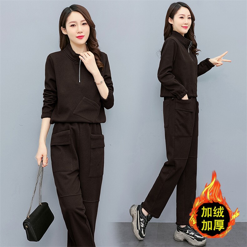 现货2024年冬款加厚加绒显瘦气质大方立领大码套装备双十一,女装套装/套裙,依如秀(原杭风阁)