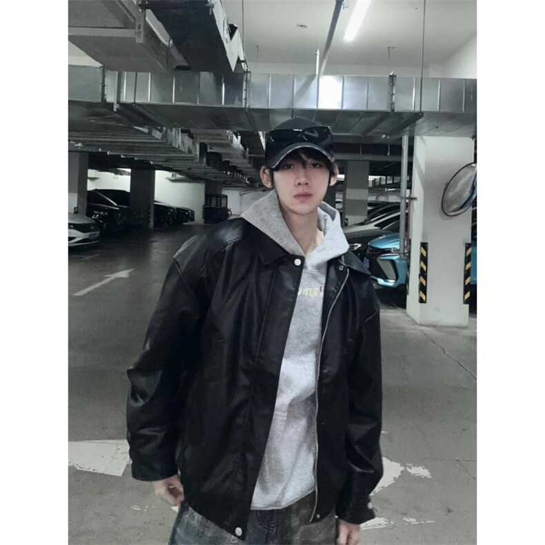 （网图现货）潮流垫肩百搭皮衣短款夹克外套1209-1-JK20-P70，男装皮衣，星座1209-1