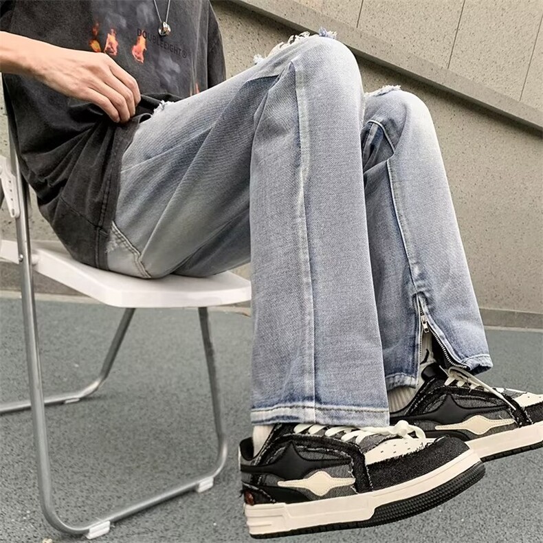 美式vibe裤子高街水洗牛仔裤男设计感小众拉链裤N745P46,男装牛仔裤,星座1116-2