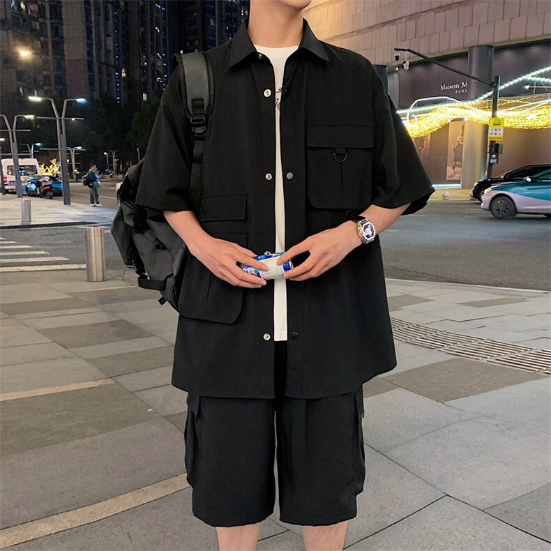 夏季套装男高品潮牌五分袖衬衫短裤大码两件套DSA157B-C77-P85,男装衬衫,电商A157B