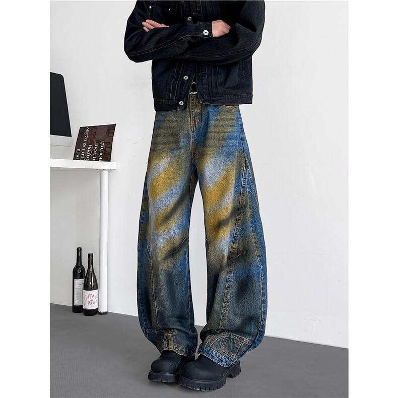 美式倒装水洗牛仔裤男款秋冬季阔腿痞帅倒穿弯刀裤子N1337，男装牛仔裤，星座1116A-1（原606A）