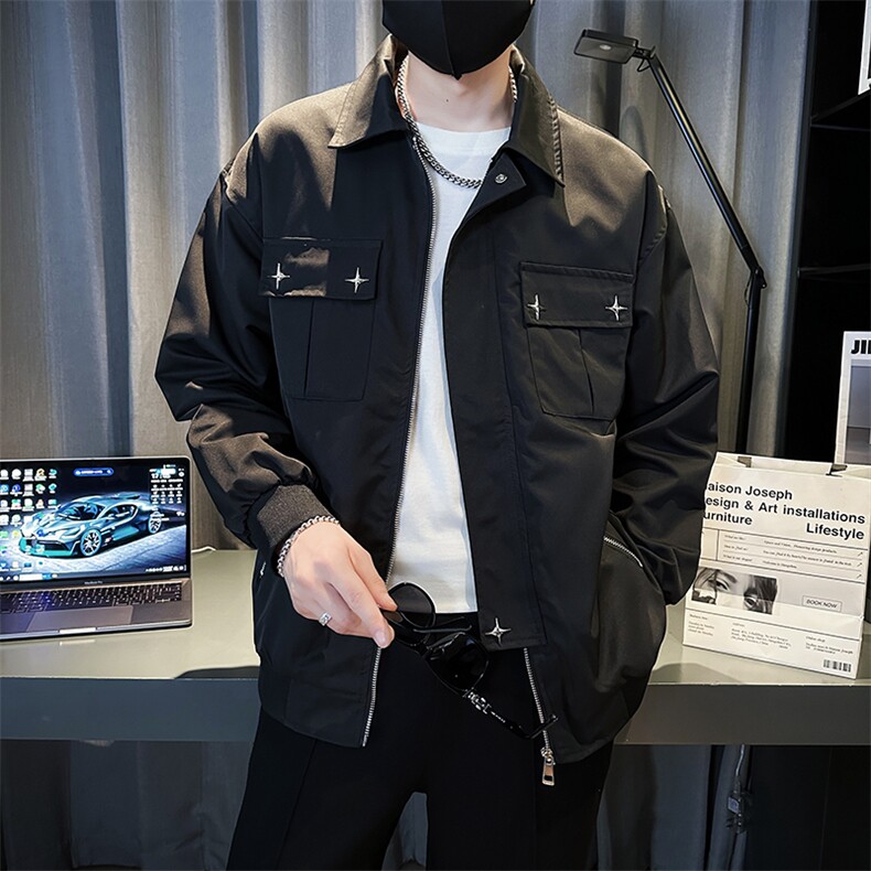 翻领工装外套男春秋潮流休闲夹克时尚百搭宽松长袖上衣 JK10-P95图片