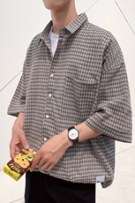 2021夏装情侣格子衬衫宽松港风男女短袖百搭衬衫CS03/，男装衬衫，电商D202