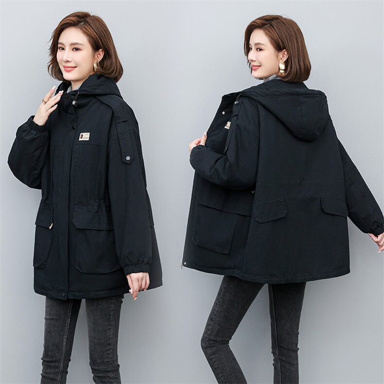 2024年冬季时尚潮流中长款休闲加绒加厚派克服，女装派克服，独衣靓