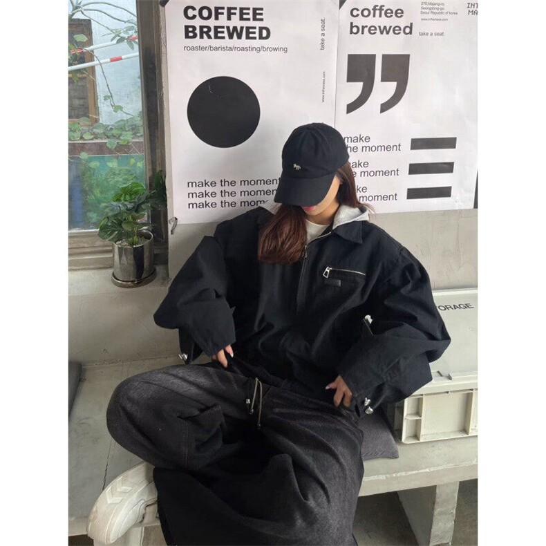 W9383-P98网图现货新款美式复古假两件连帽工装外套宽松夹克，男装夹克，星座1608-2