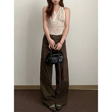 小个子复古美拉德咖色阔腿工装牛仔裤女新款辣妹高腰宽松直筒长裤，男装牛仔裤，星座218-8