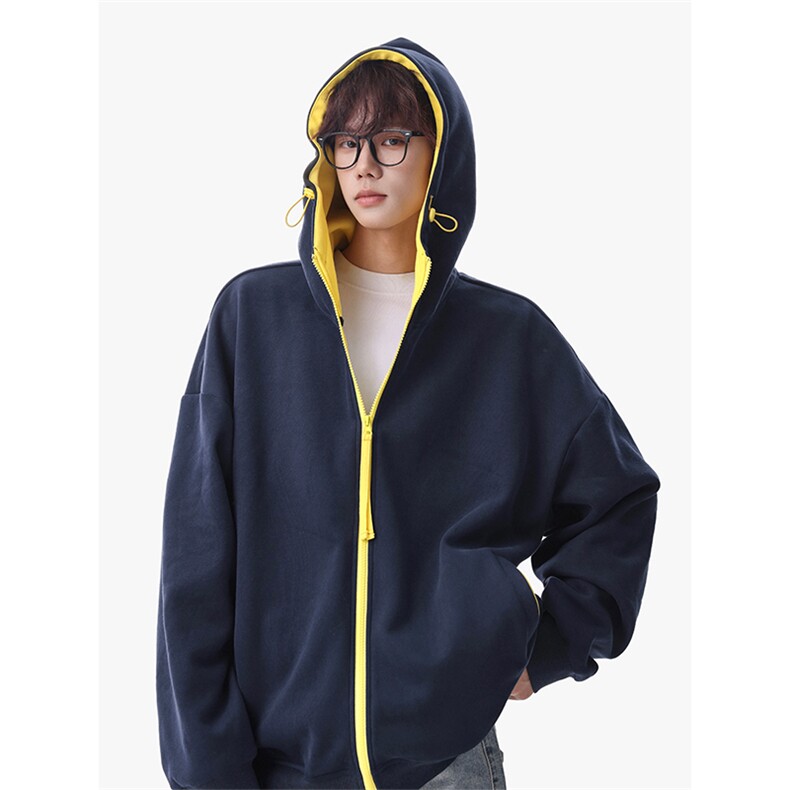 350g华棉复古撞色连帽卫衣外套男W24562特P40W24562J加绒特P45,女装短外套,电商A001