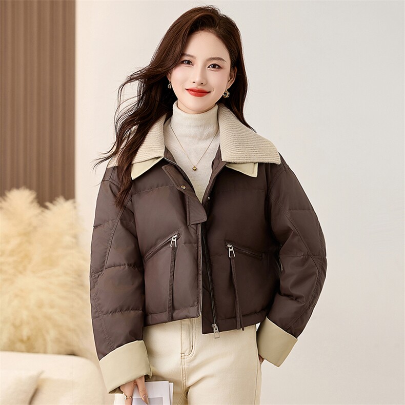 小个子短款羽绒服女2025冬季新款韩版洋气pu皮针织翻领白鸭绒外套,女装羽绒服,衣之秀