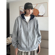 抖音得物二开美式高街重磅结构双层撞色连帽卫衣开衫外套W116，女装短外套，电商A486-1