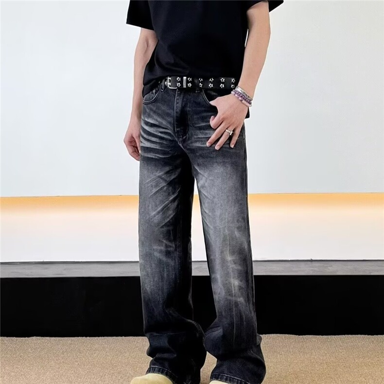 美式宽松直筒裤潮牌高端复古2026新款水洗长裤子灰黑色牛仔裤男款,男装牛仔裤,星座506A