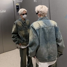 黄泥色牛仔外套男2024年秋季美式复古水洗夹克高街痞帅T105-P68，男装工装外套，星座1109-3