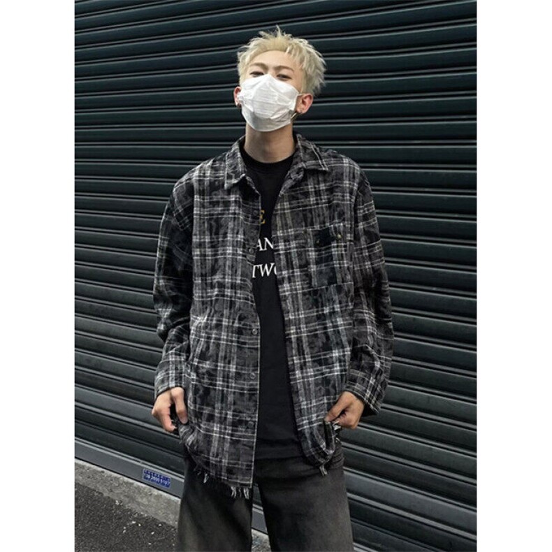 日系秋季潮美式复古格子磨毛长袖衬衫标准文艺常规碎花CS336,男装衬衫,星座1116A（原606A-3）