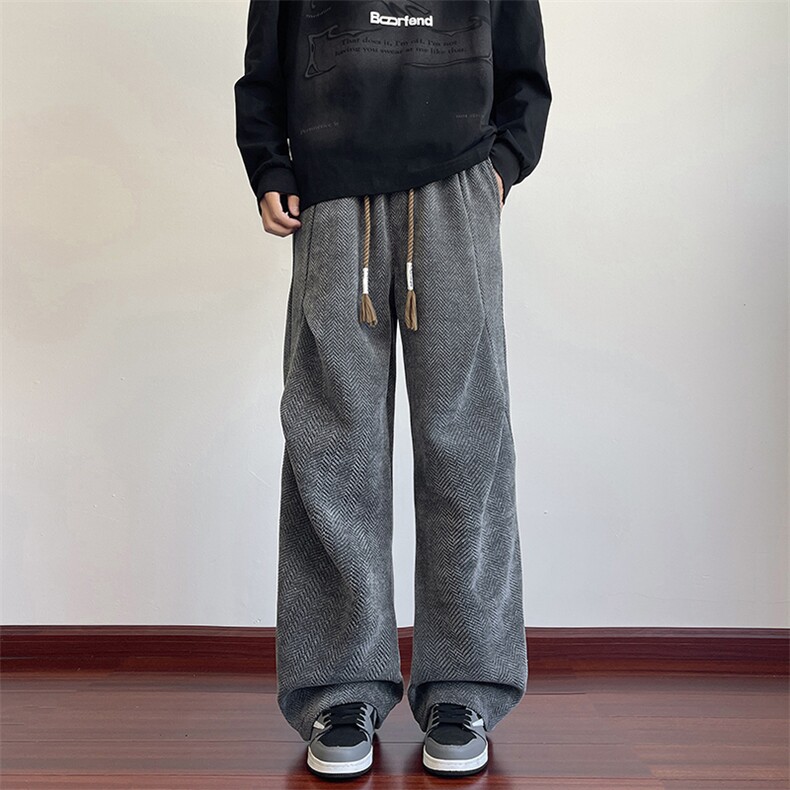 模特图YK86093-P35聚酯纤维秋季新品人字纹满天星针织裤男,男装休闲裤,电商A086-1