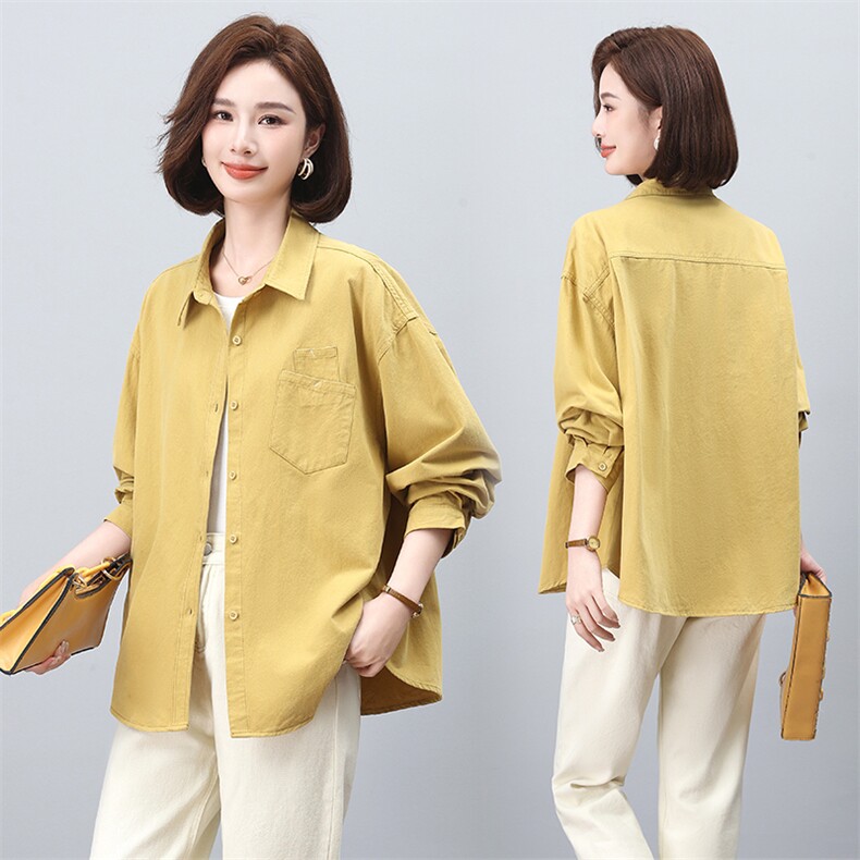 大码女装宽松衬衫外套女春装2026新款设计感小众黄色衬衣纯棉上衣，女装衬衫，板酷