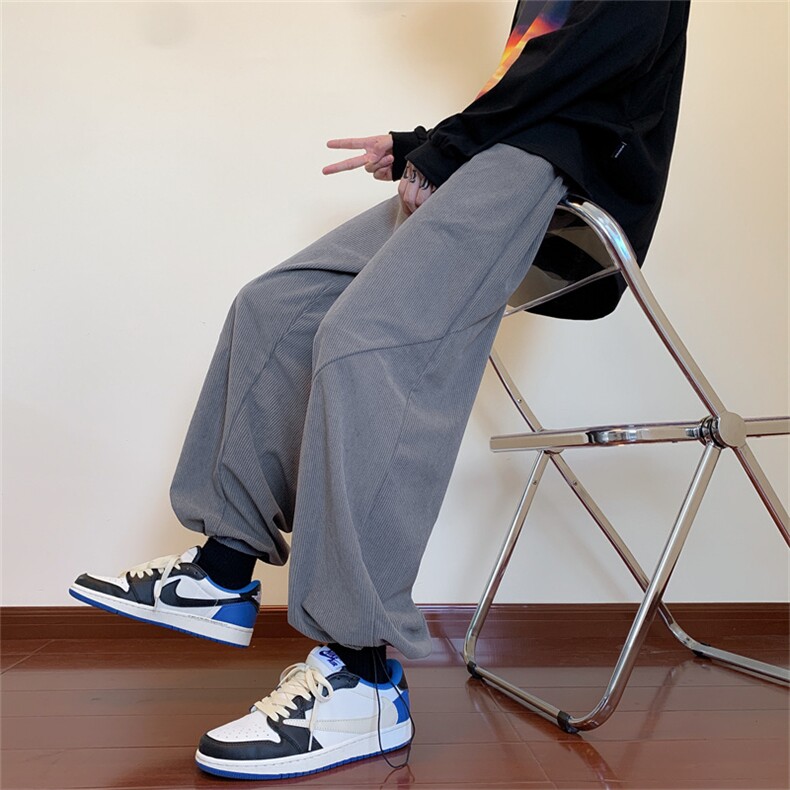 美式复古字母刺绣灯芯绒直筒卫裤男束脚潮牌情侣裤子K0771-P40,男装休闲裤,星座308B-1