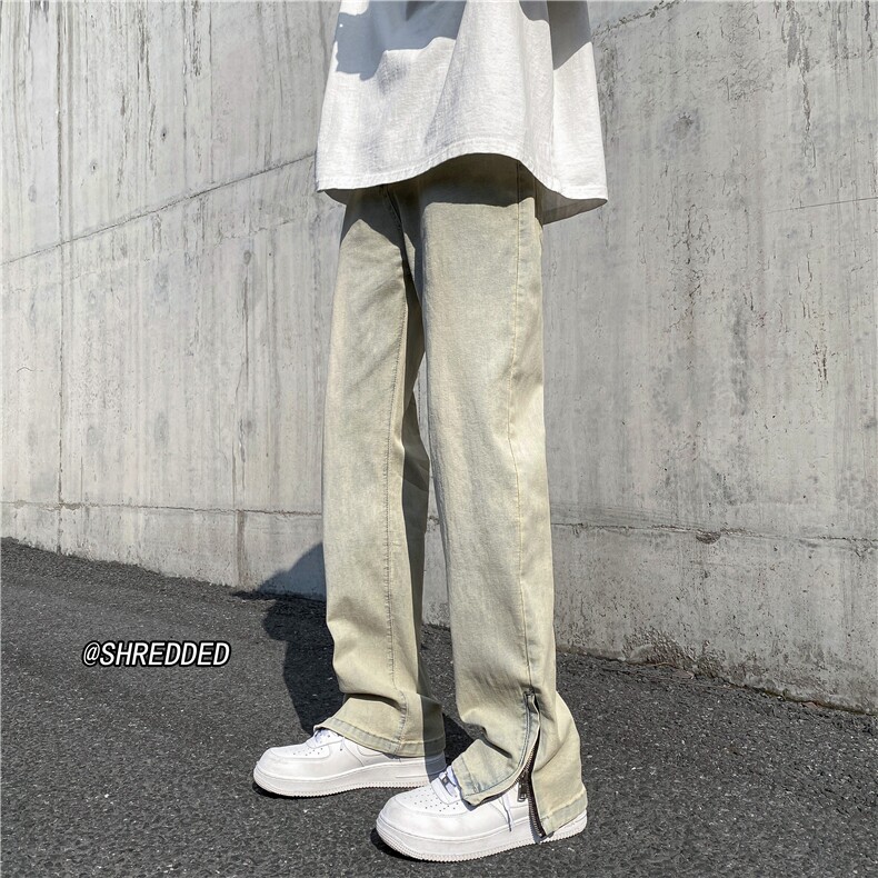 高街复古水洗微喇裤脚拉链设计牛仔裤B315-K23204-P55控68图片