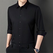 长袖衬衫男2023秋季纯色免烫无痕商务休闲男装中年男士时尚上衣，男装衬衫，电商B212（原钱塘6029）