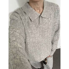 现货翻领套头毛衣男女秋冬老钱风提花宽松针织衫外套-A2321TP58，男装针织衫/毛衣，电商B241