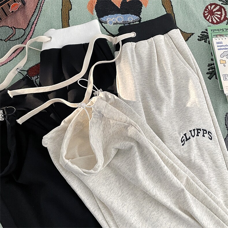 港风秋款男卫裤字母刺绣拼色直筒宽松休闲系带长裤h9528P40,男装休闲裤,星座1013-1