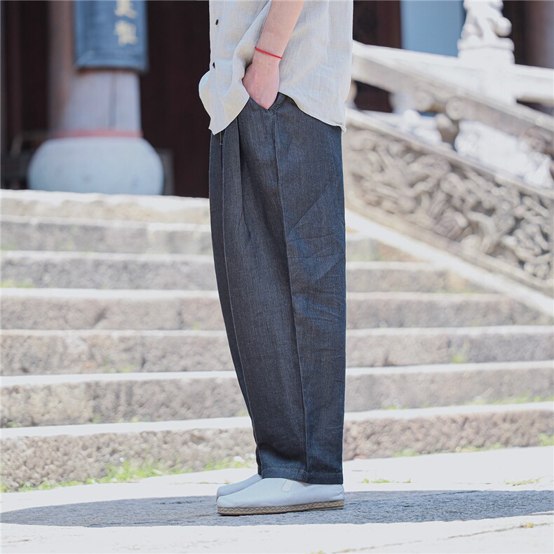牛仔色织亚麻休闲裤男夏季轻薄透气棉麻小长裤K51P120,男装休闲裤,星座704A（原B229A）
