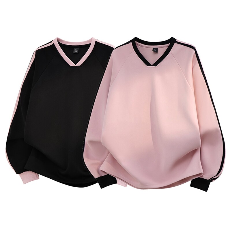 得物400克重磅全棉复合落肩V领全杠撞色卫衣外套RH135-特P35，女装短外套，星座610B-1