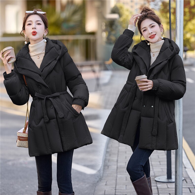 2025冬装新款简约时尚优雅白鸭绒连帽羽绒服,女装羽绒服,歌伊格美