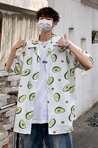 21年夏季短袖衬衫男宽松落肩港风西装领衬衫男DS-C407-CS308-P35图片