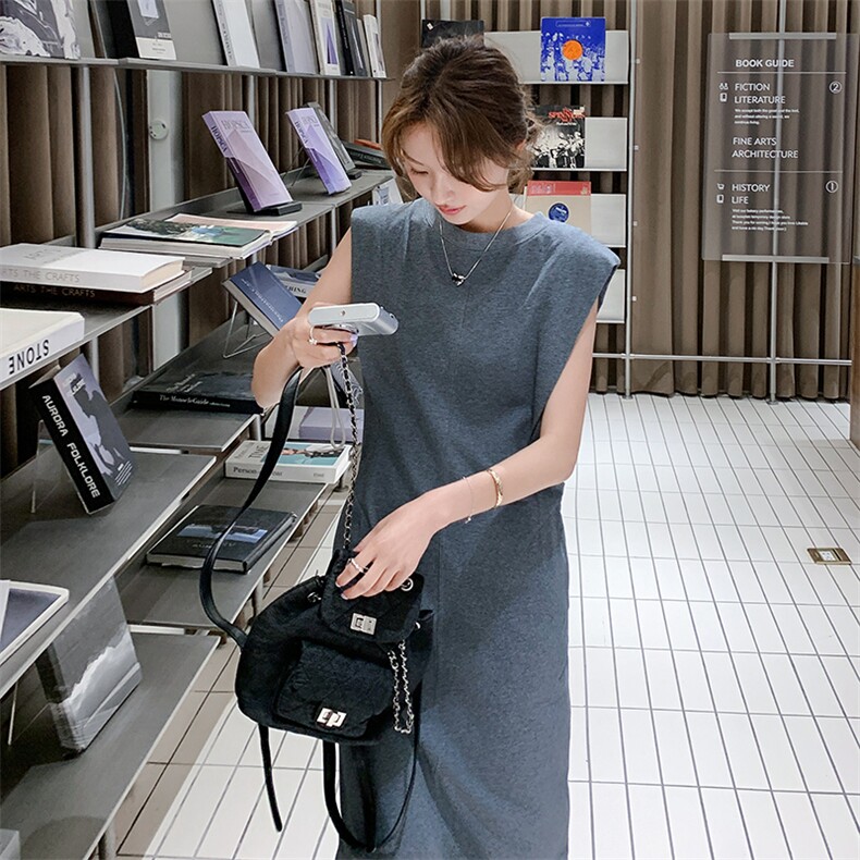 慵懒风灰色后背镂空连衣裙女2025夏季新款轻熟气质显瘦修身背心裙,女装连衣裙,浙宝220A