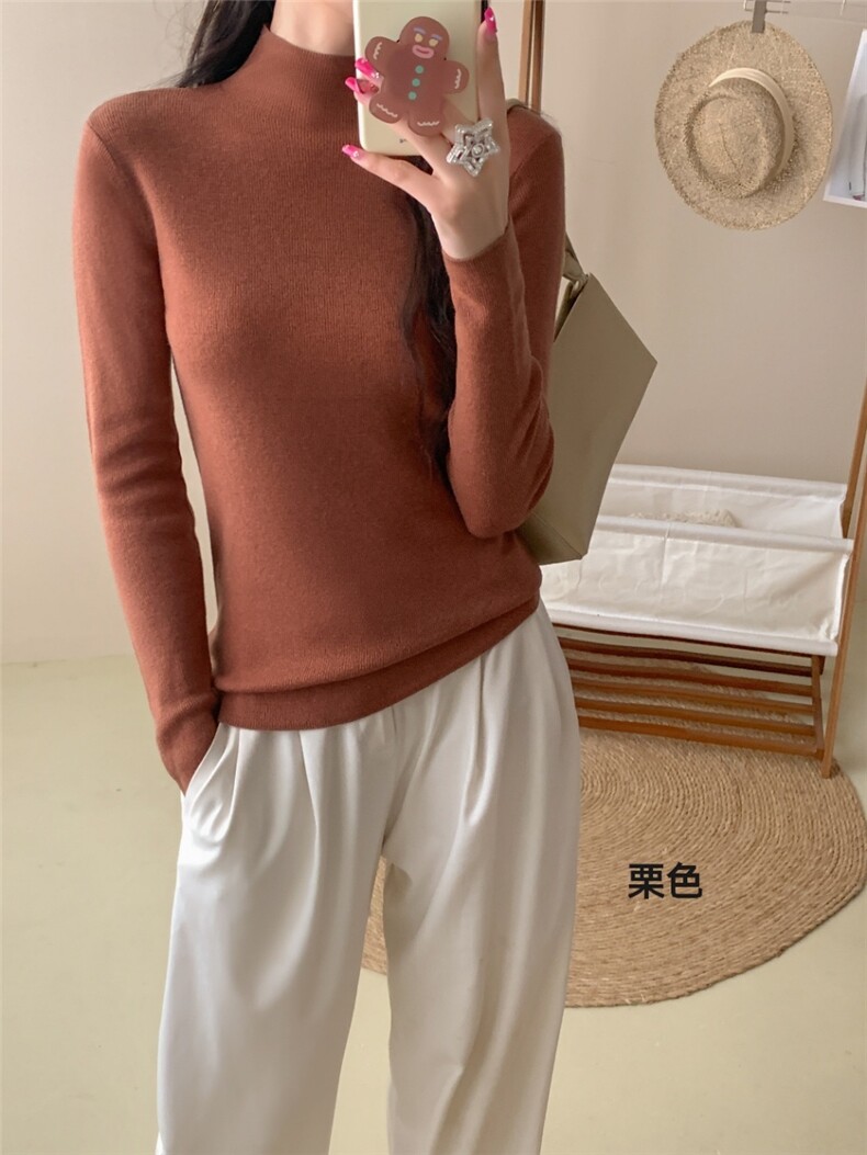 秋冬季羊毛休闲简约时尚百搭长袖半高领羊毛衫,女装羊毛衫,纳驰羊绒