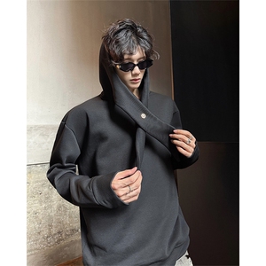 秋冬男士韩系学院风设计自带领带cleanfit长袖卫衣纯色上衣卫衣图片