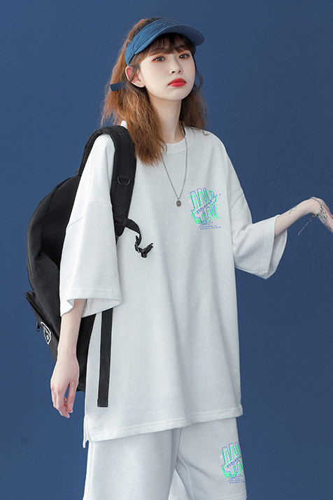 中性2023夏季简约宽松ins圆领短袖运动风T恤套装TZ14P50控68,男装休闲套装,A247A