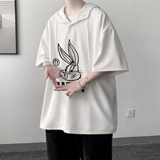 LD54179-P45连帽短袖t恤男大码胖子带帽五分袖中袖大皂风，男装T恤，电商A040