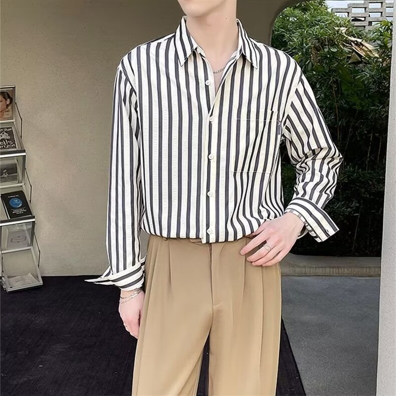 竖条纹衬衣春装新品男士商务休闲坠感ins条纹衬衫男CS213-P45有货,男装衬衫,星座302B-2