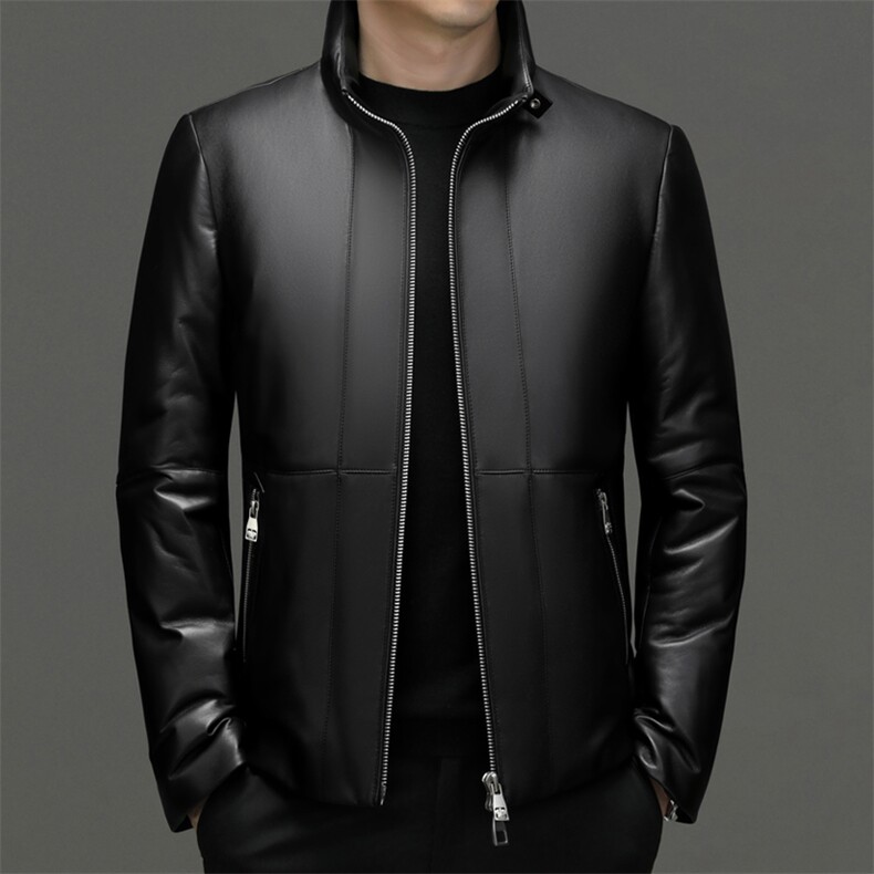 239007海宁真皮羽绒服男绵羊皮夹克立领加厚外套机车皮衣P1050,男装夹克,电商B360A（原721A）