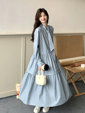 春现盐系浅蓝色条纹休闲风连衣裙B190-5010-P135-K198，女装连衣裙，2B190