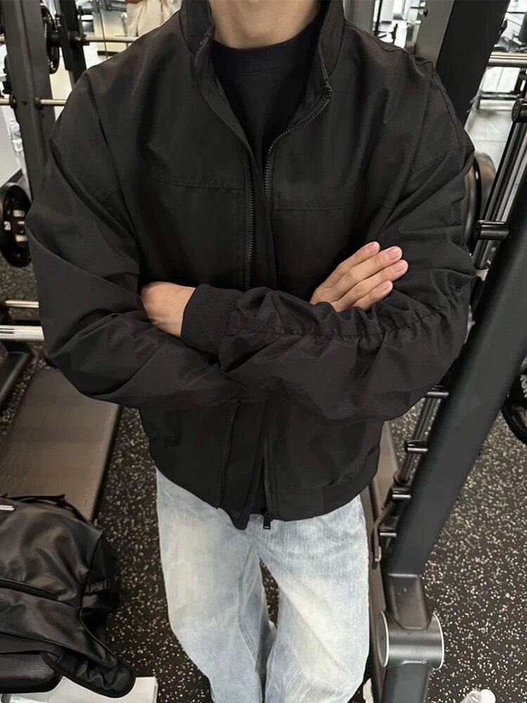 现货26春装美拉德立领飞行夹克纯色复古廓形高街棒球服外套,男装夹克,电商A486-1