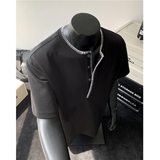 25新品重磅曼巴棉亨利领设计刺绣短袖T恤衫上衣男H1087特P38，男装T恤，电商A341