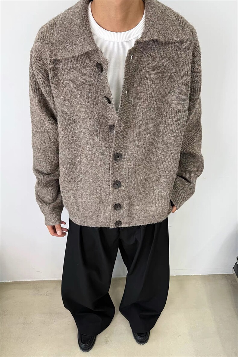 网图小众纽扣针织开衫外套男秋冬新款日系复古翻领毛衣-A2340TP52,男装针织衫/毛衣,电商B241