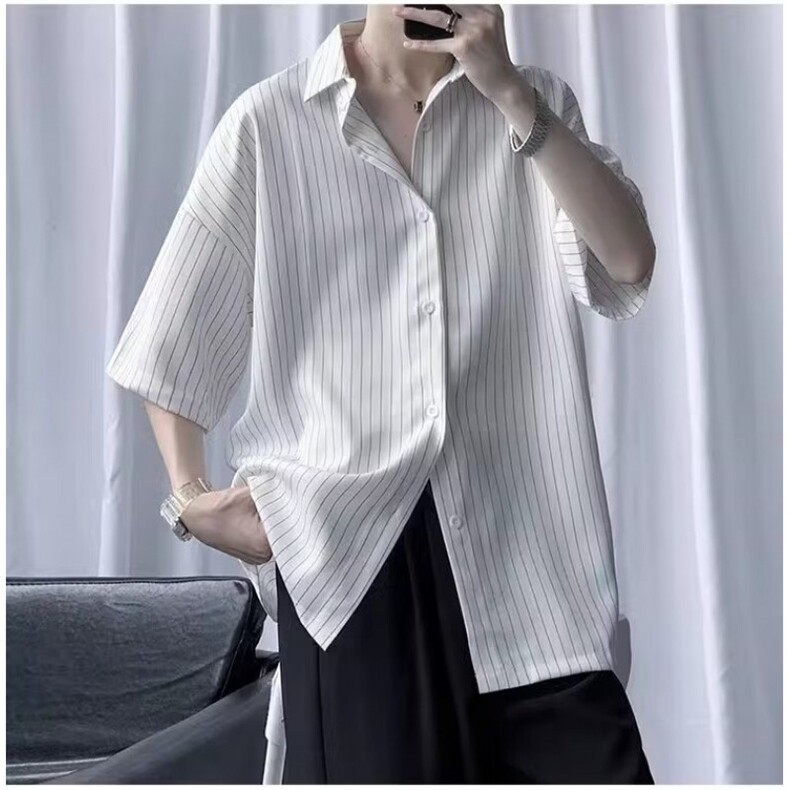 衬衫短袖男士夏季薄款纯色休闲潮牌痞帅五分衬衣服夏天外套潮,男装T恤,星座506A