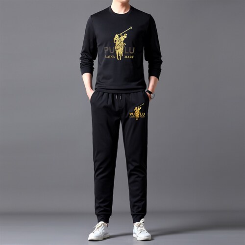 中年圆领卫衣卫裤2023春季新款运动套装男纯色宽松搭配跑步两件套，男装休闲套装，电商B212（原钱塘6029）