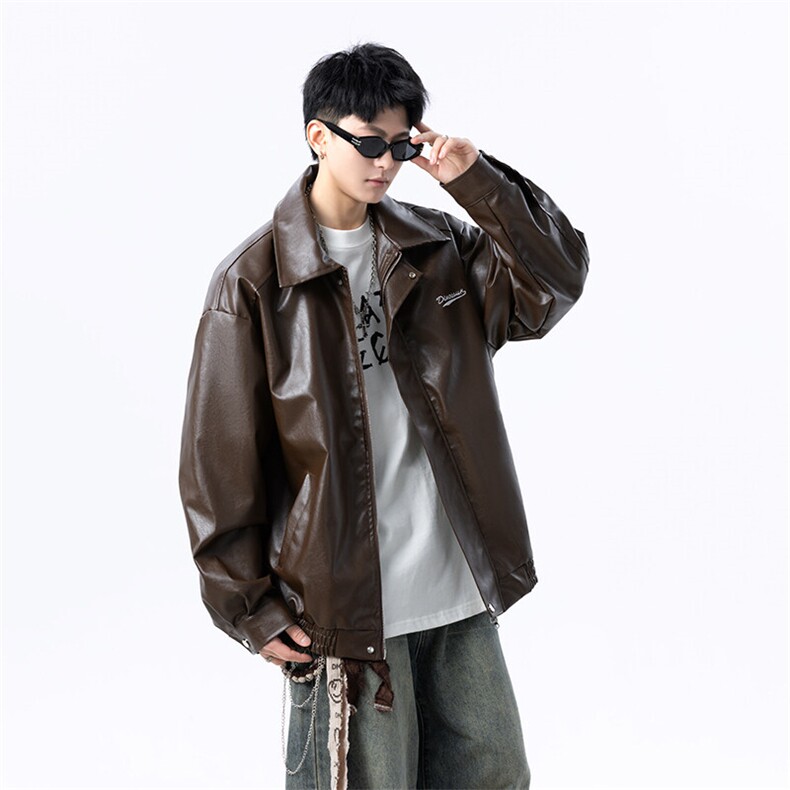 春季新款港风美式刺绣痞帅翻领皮衣夹克男XZ213-JK6000-P70控98,男装夹克,星座213