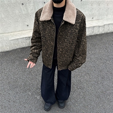 羊羔毛翻领棉衣男女同款豹纹保暖上衣GS65002，男装棉衣，星座1206（原A206）