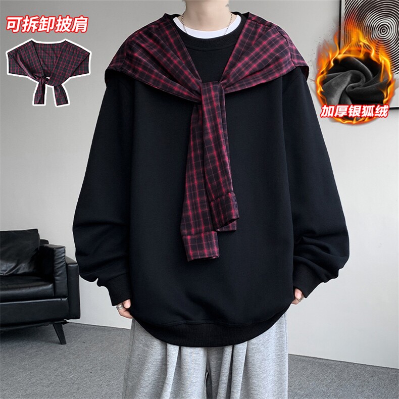 华棉重磅420g可拆卸披肩保暖银狐绒男卫衣W5423J加绒-特P55控108,男装棉衣,电商A001