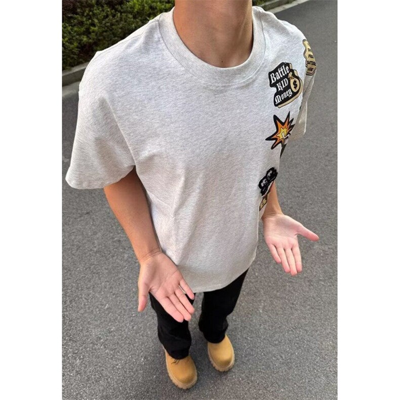 卡通涂鸦印花短袖男夏季设计感小领口半截袖痞帅正肩t恤TW55,男装T恤,星座1116A（原606A-3）