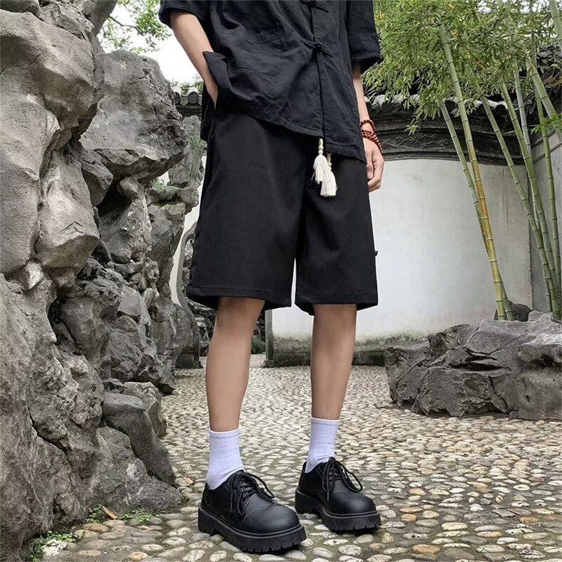 新中式盘扣休闲短裤男夏季薄款潮流外穿风大码宽松男装五分裤子,男装牛仔裤,星座1013